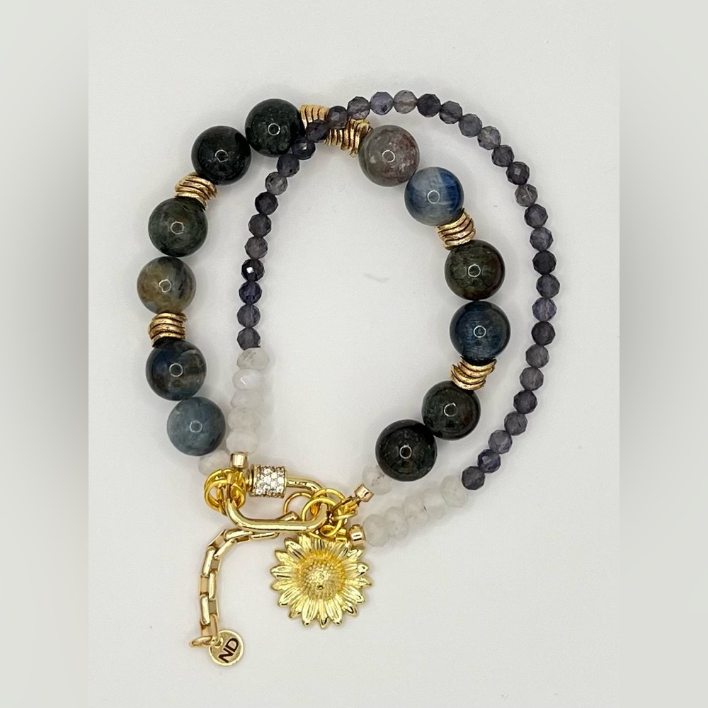 Genuine Kyanite, Chalcedony & Moonstone 2-Strand Bracelet (earrings sold sep)